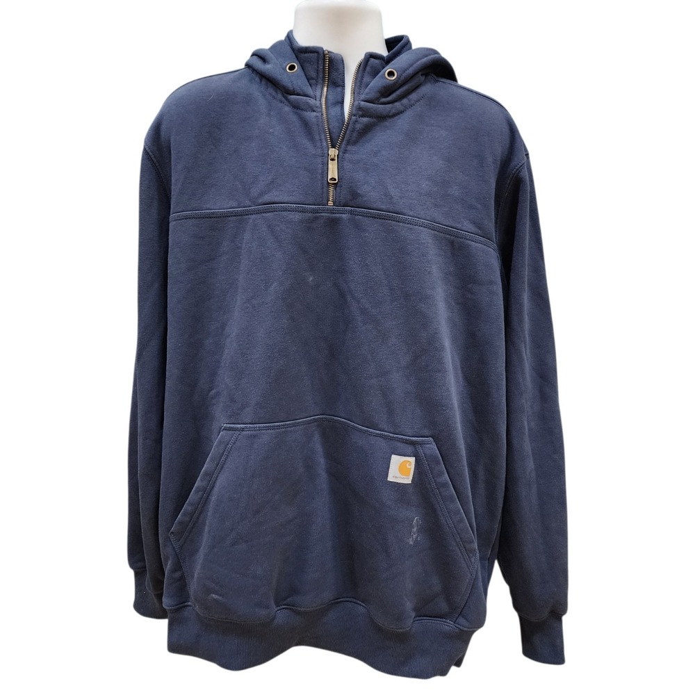 Carhartt Quarter Zip Hoodie Men's Large Tall LT Navy Loose Fit Pullover